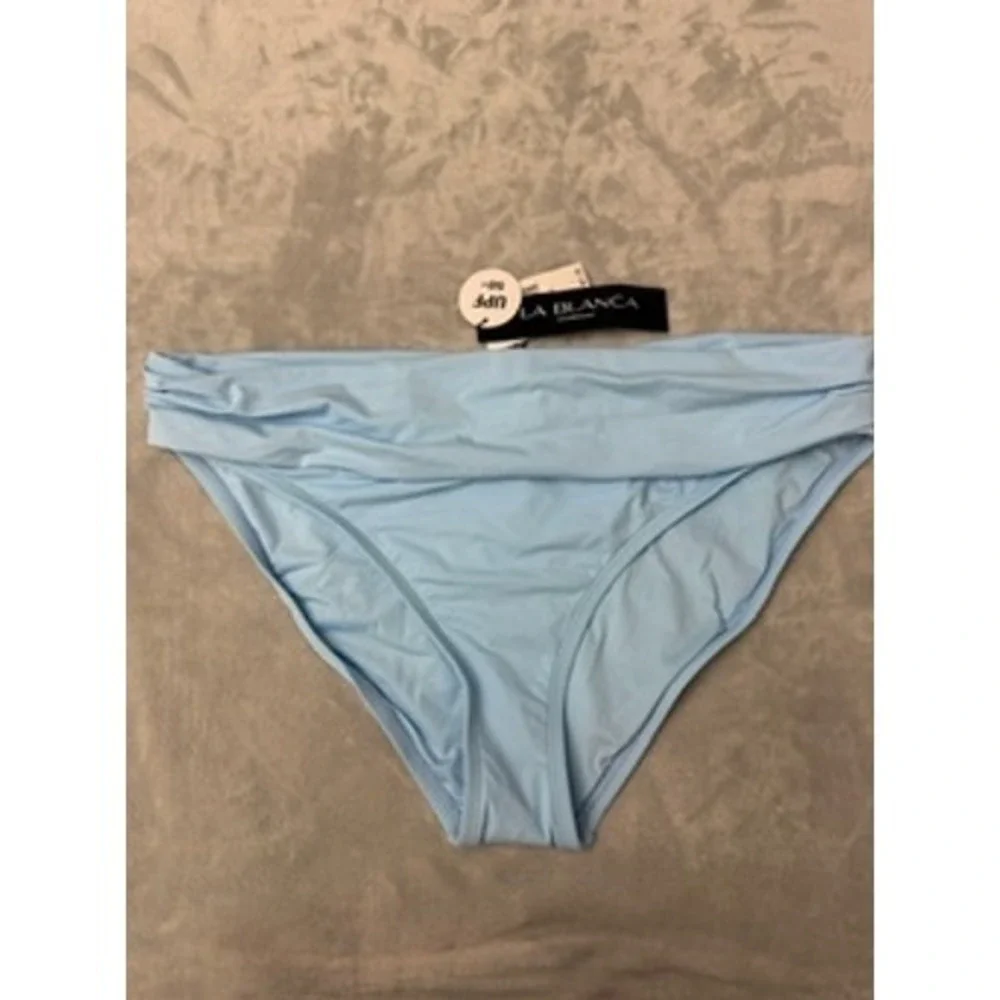 NWT La Blanca Island Goddess Shirred Band Hipster Bottom Crystal Blue 16 $61